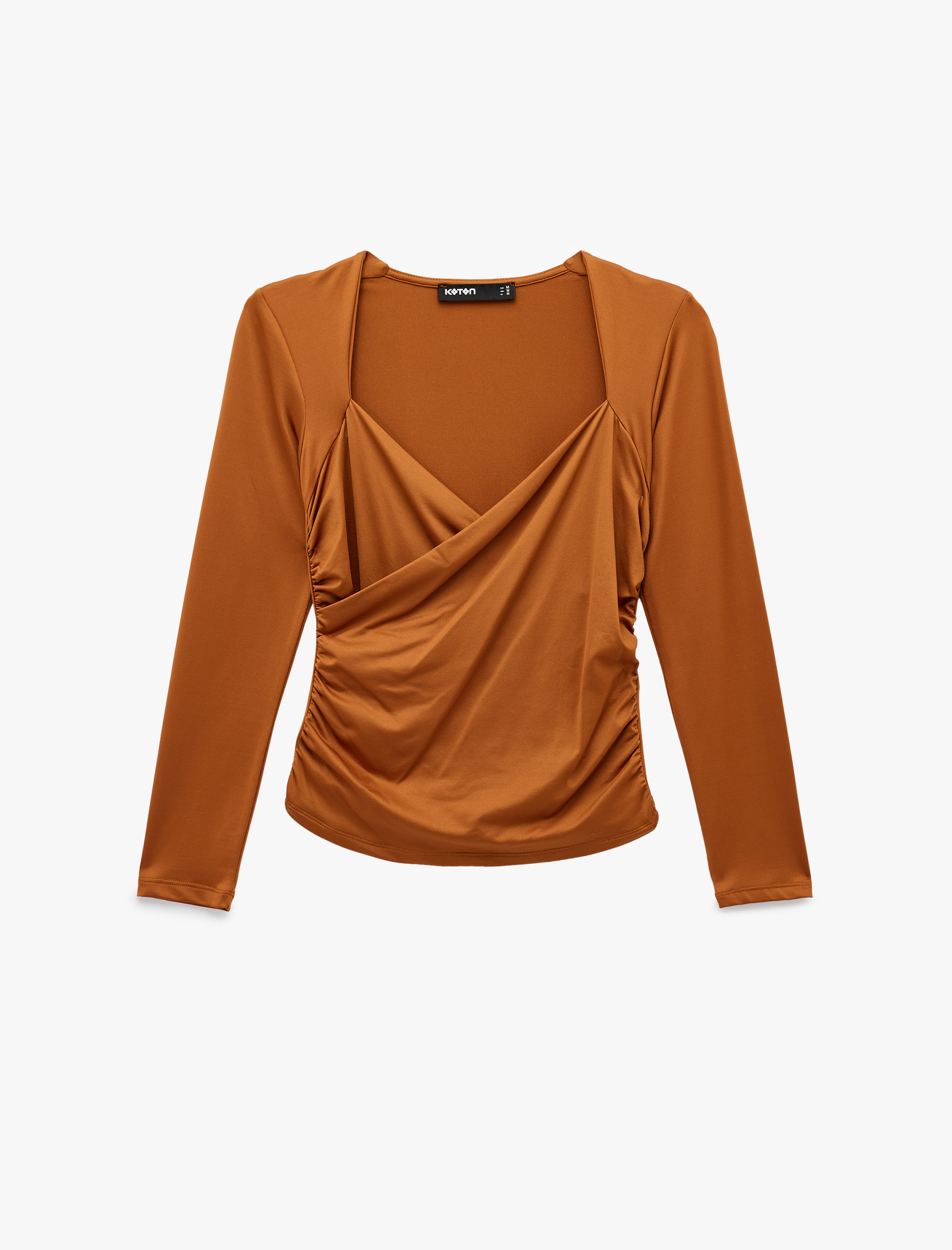   Uzun Kollu Slim Fit Kruvaze V Yaka Saten Bluz