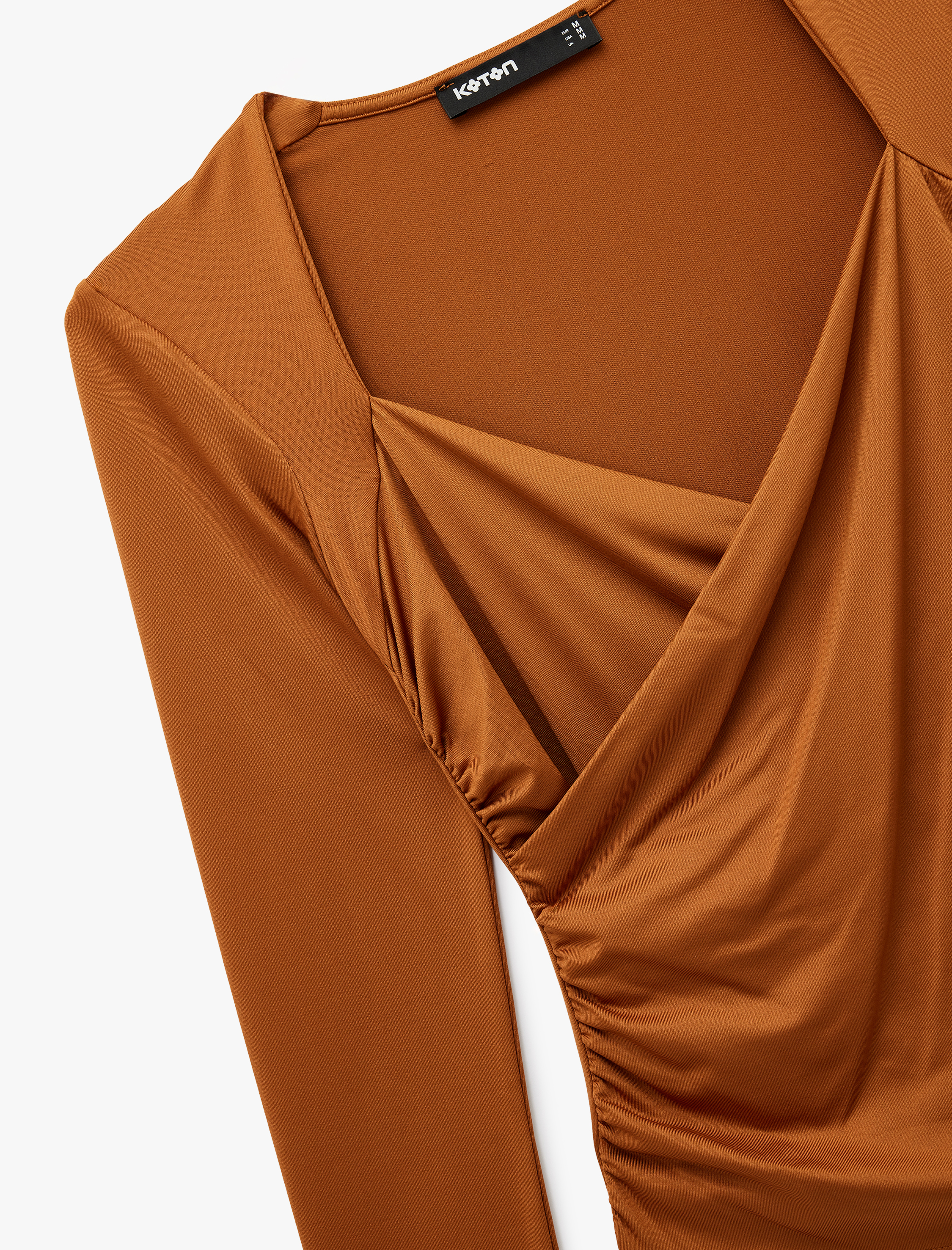   Uzun Kollu Slim Fit Kruvaze V Yaka Saten Bluz