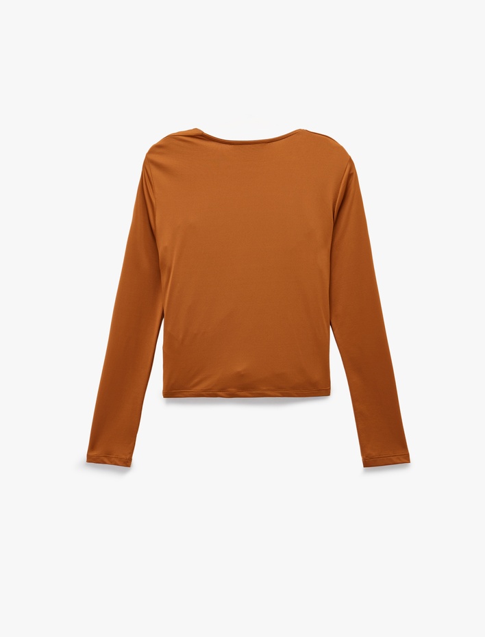  Uzun Kollu Slim Fit Kruvaze V Yaka Saten Bluz