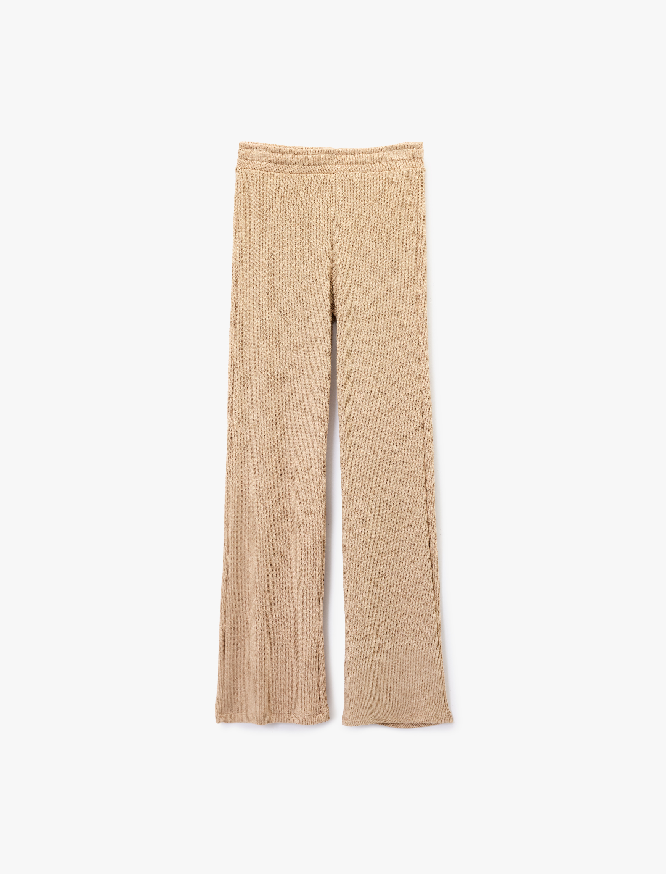   Beli Lastikli Düz Bol Paça Dokulu Pantolon