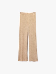 Beli Lastikli Düz Bol Paça Dokulu Pantolon