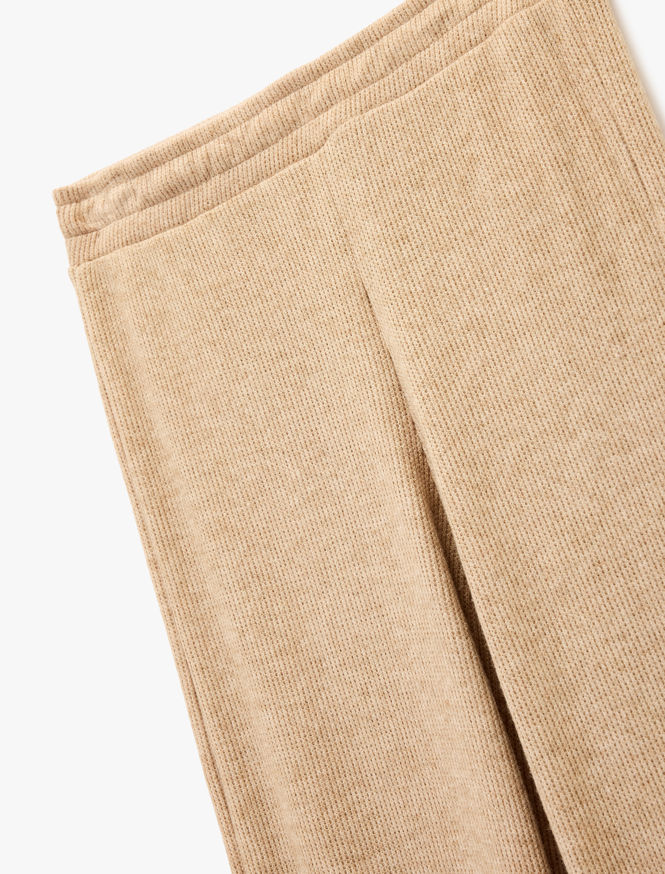   Beli Lastikli Düz Bol Paça Dokulu Pantolon