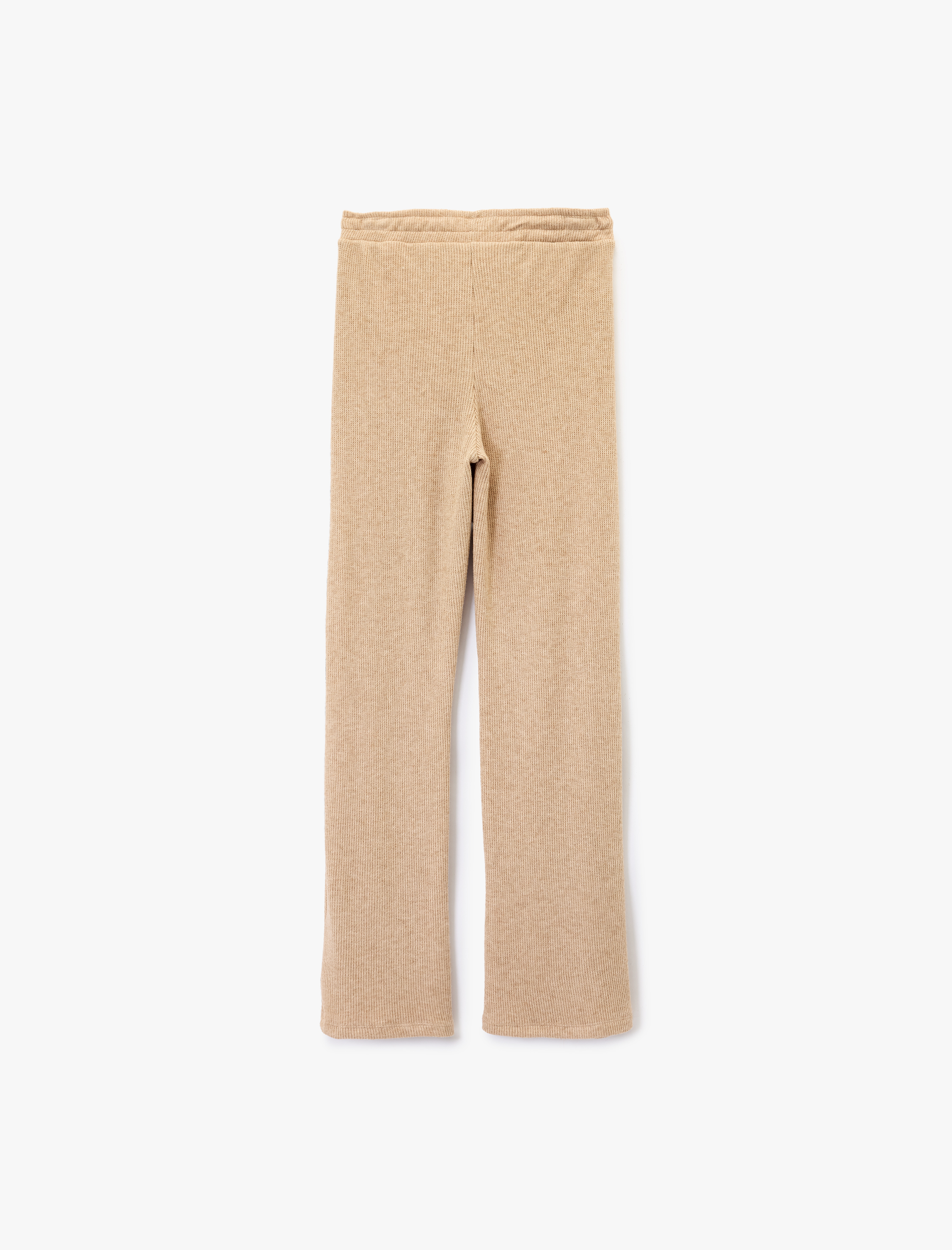   Beli Lastikli Düz Bol Paça Dokulu Pantolon