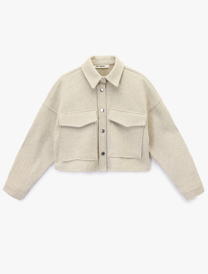  Klasik Yaka Cep Detaylı Uzun Kollu Düğmeli Gömlek Ceket