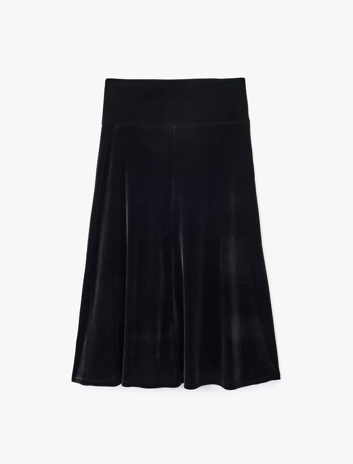  Rahat Kalıp Midi Boy Kloş Kadife Etek