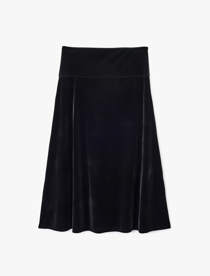  Rahat Kalıp Midi Boy Kloş Kadife Etek