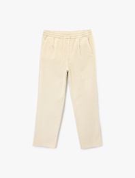 Pamuklu Cepli Bol Kalıp Beli Bağcıklı Fitilli Kadife Pantolon