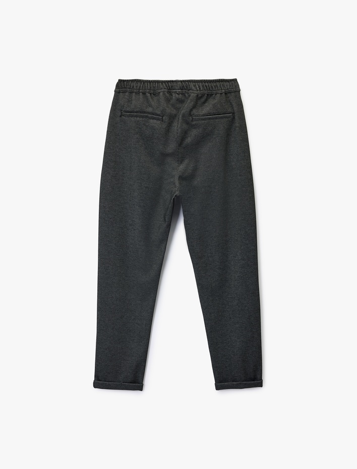  Viskon Karışımlı Duble Paça Cepli Beli Bağcıklı Pantolon