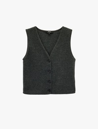 Slim Fit Düğmeli V Yaka Triko Yelek