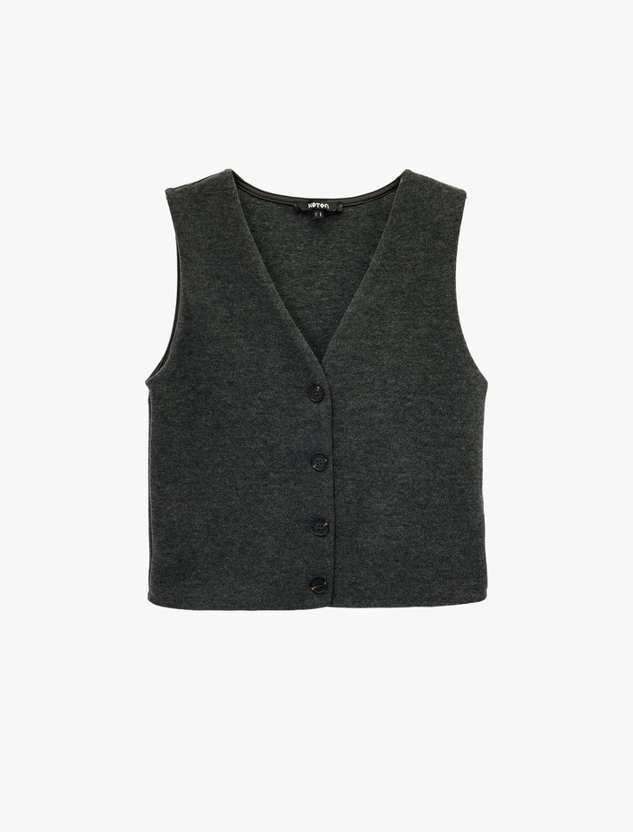  Slim Fit Düğmeli V Yaka Triko Yelek