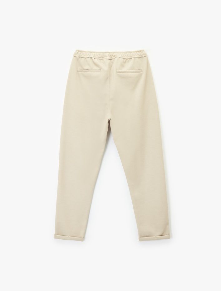  Viskon Karışımlı Duble Paça Cepli Beli Bağcıklı Pantolon