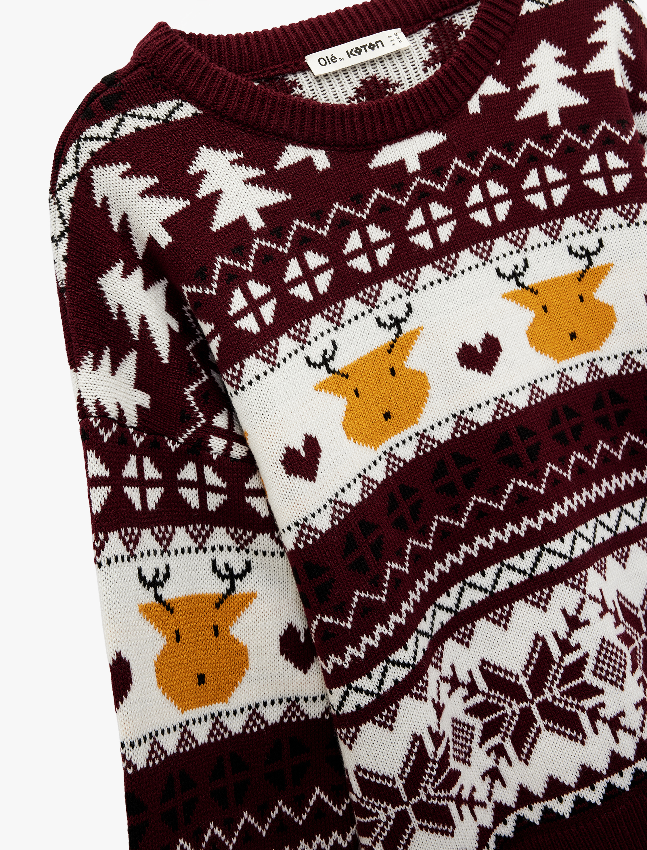   Uzun Kollu Bisiklet Yaka Jakarlı Triko Yılbaşı Kazağı