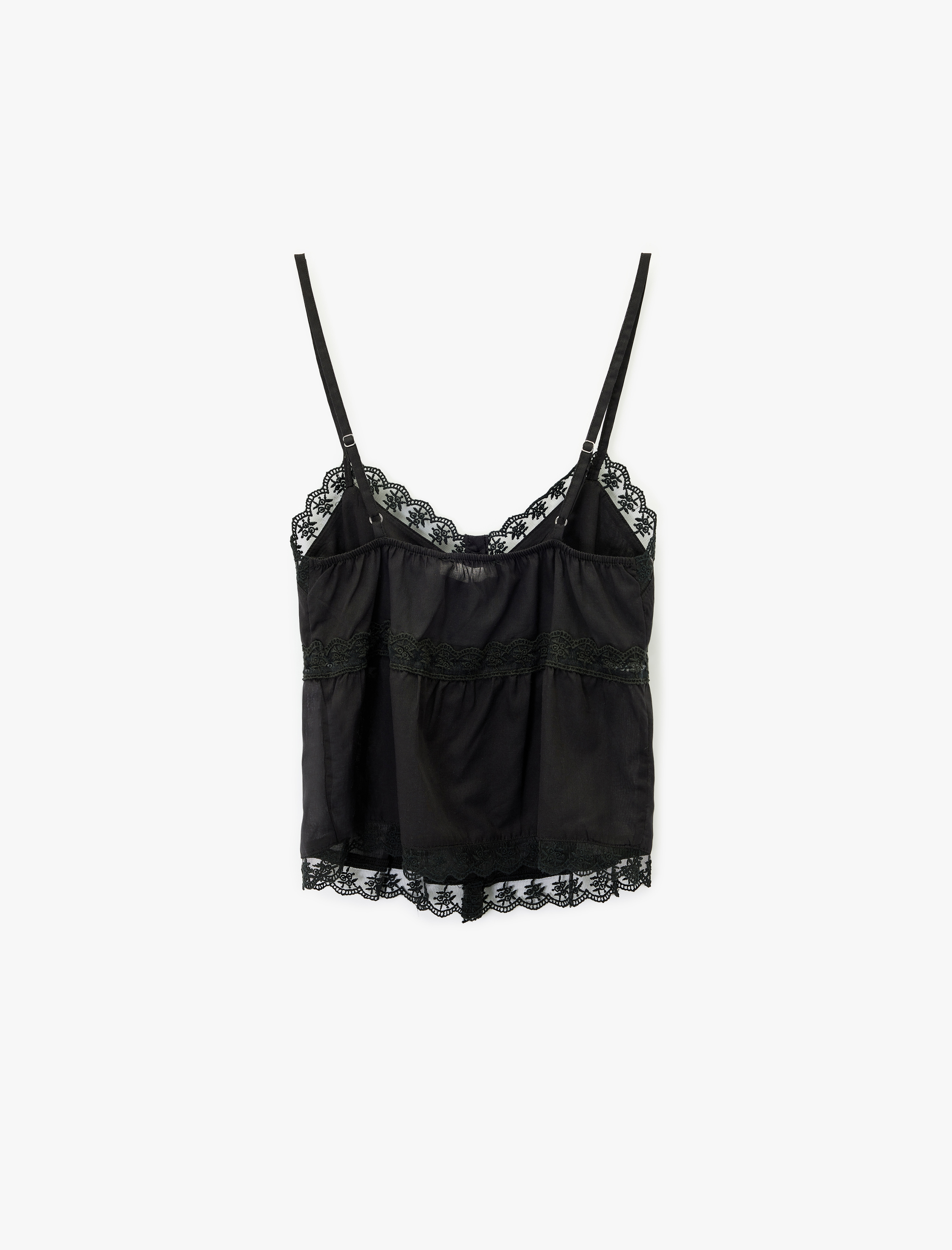   Dantel Detaylı İp Askılı Düğmeli V Yaka Bluz