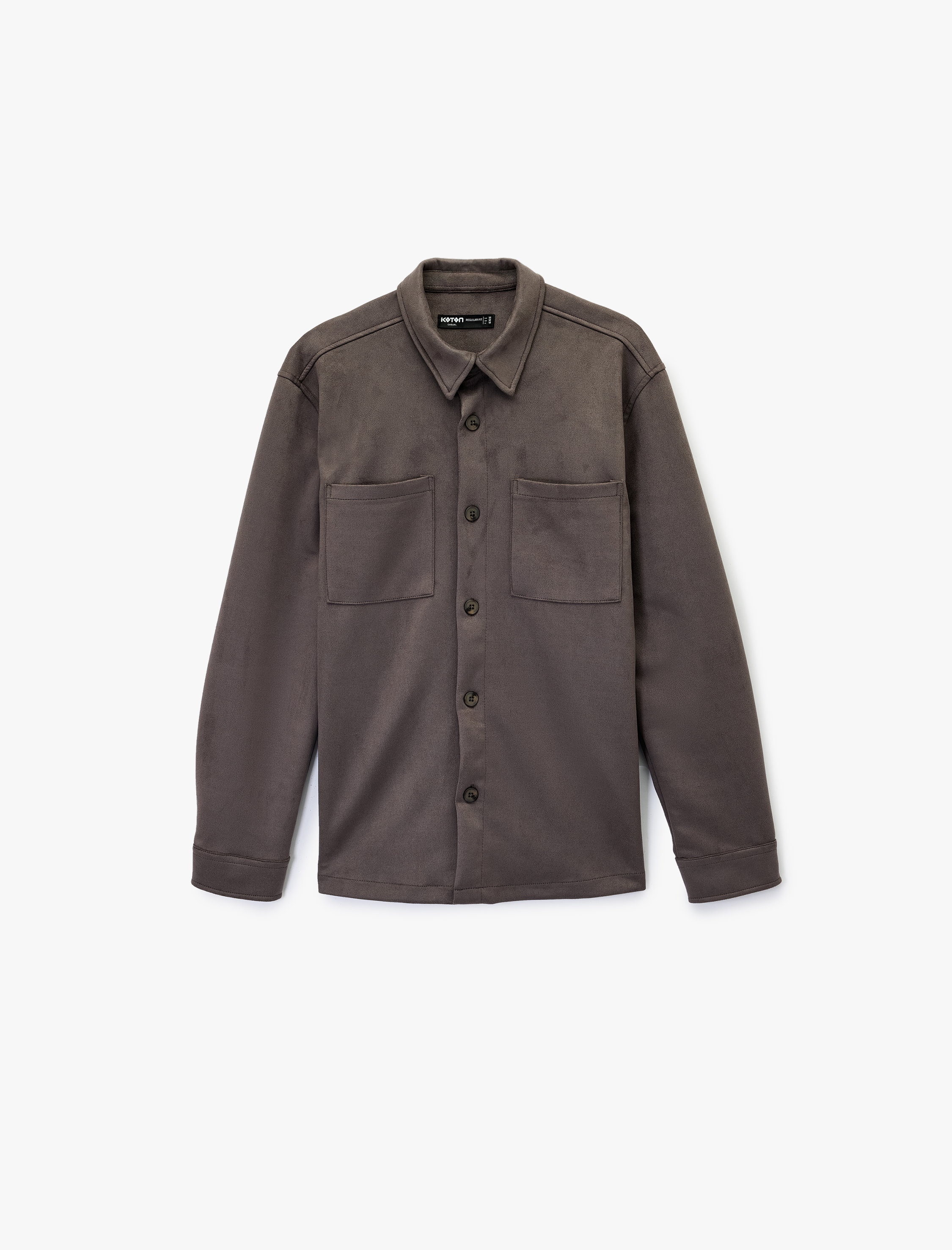   Regular Fit Uzun Kollu Cep Detaylı Klasik Yaka Suni Süet Gömlek