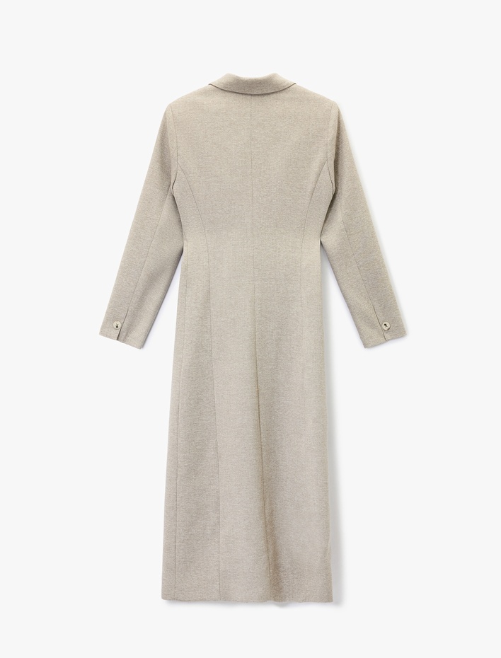  Düğmeli Uzun Kollu Cepli Ekstra Uzun Blazer Ceket