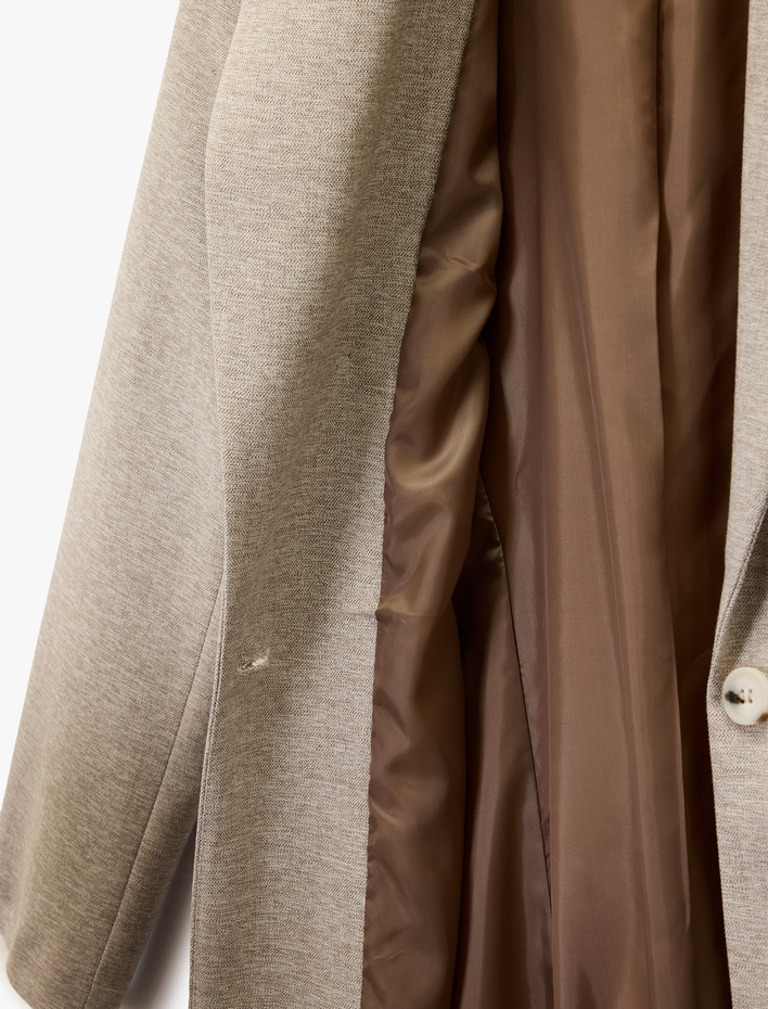  Düğmeli Uzun Kollu Cepli Ekstra Uzun Blazer Ceket