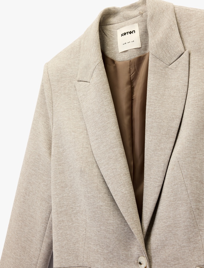  Düğmeli Uzun Kollu Cepli Ekstra Uzun Blazer Ceket