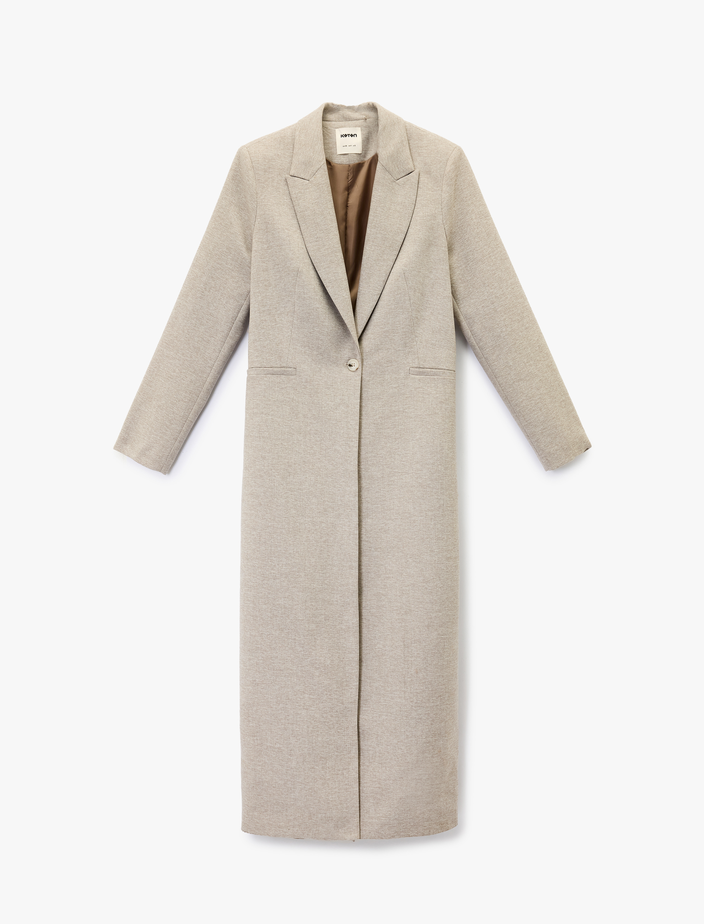   Düğmeli Uzun Kollu Cepli Ekstra Uzun Blazer Ceket