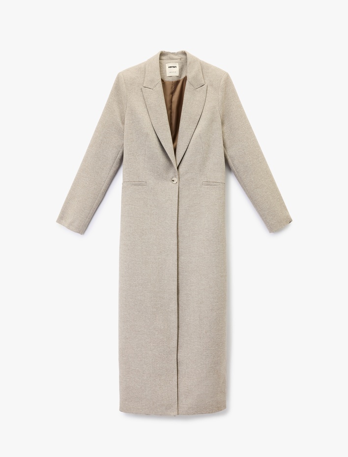  Düğmeli Uzun Kollu Cepli Ekstra Uzun Blazer Ceket