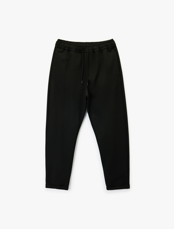  Viskon Karışımlı Duble Paça Cepli Beli Bağcıklı Pantolon