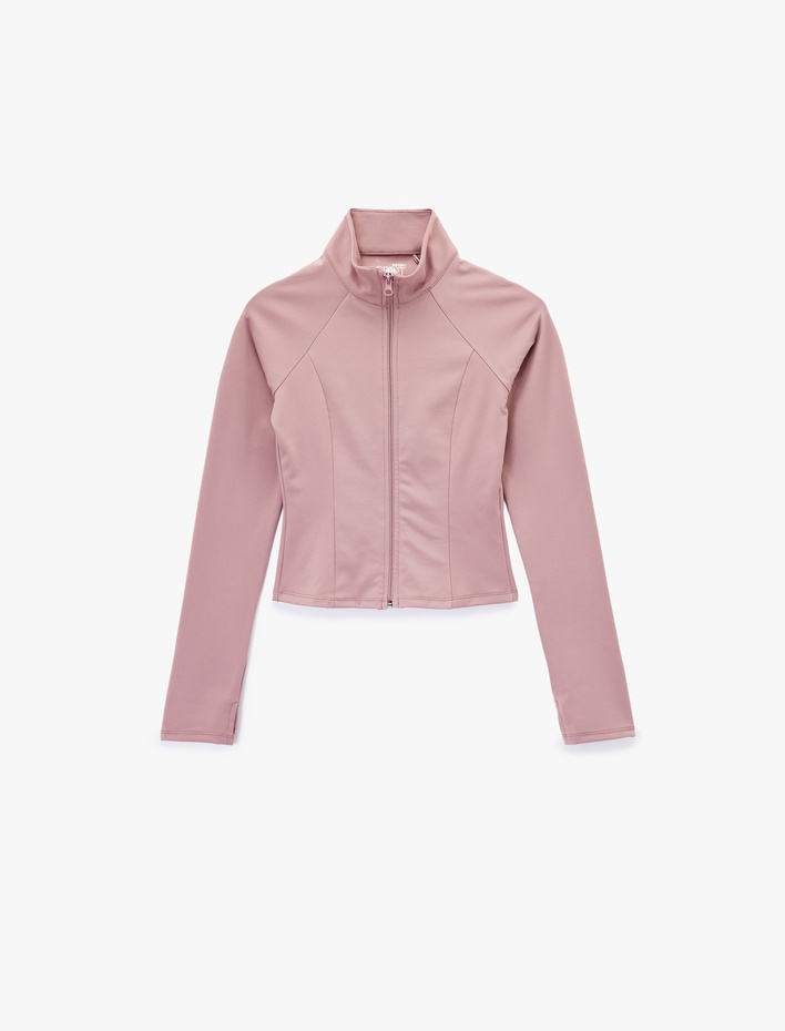  Slim Fit Uzun Kollu Dik Yaka Fermuarlı Spor Sweatshirt