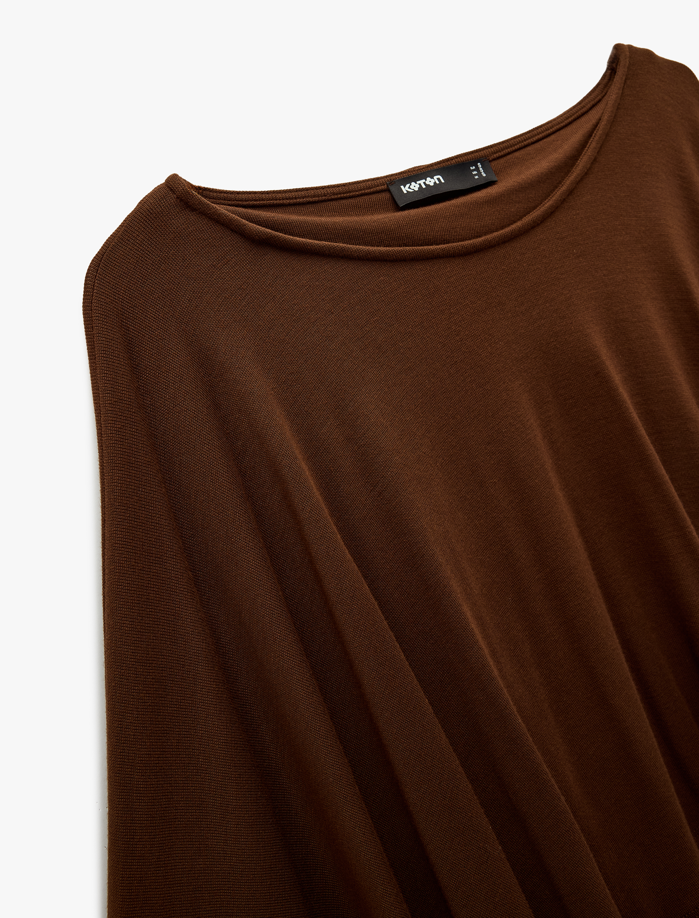   Viskon Kumaş Bol Kalıp Uzun Yarasa Kollu Geniş Yuvarlak Yaka Bluz