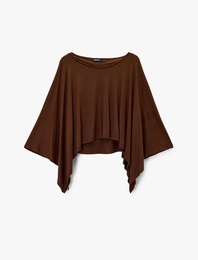 Viskon Kumaş Bol Kalıp Uzun Yarasa Kollu Geniş Yuvarlak Yaka Bluz