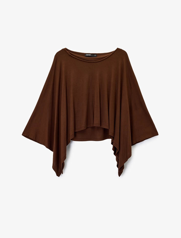  Viskon Kumaş Bol Kalıp Uzun Yarasa Kollu Geniş Yuvarlak Yaka Bluz