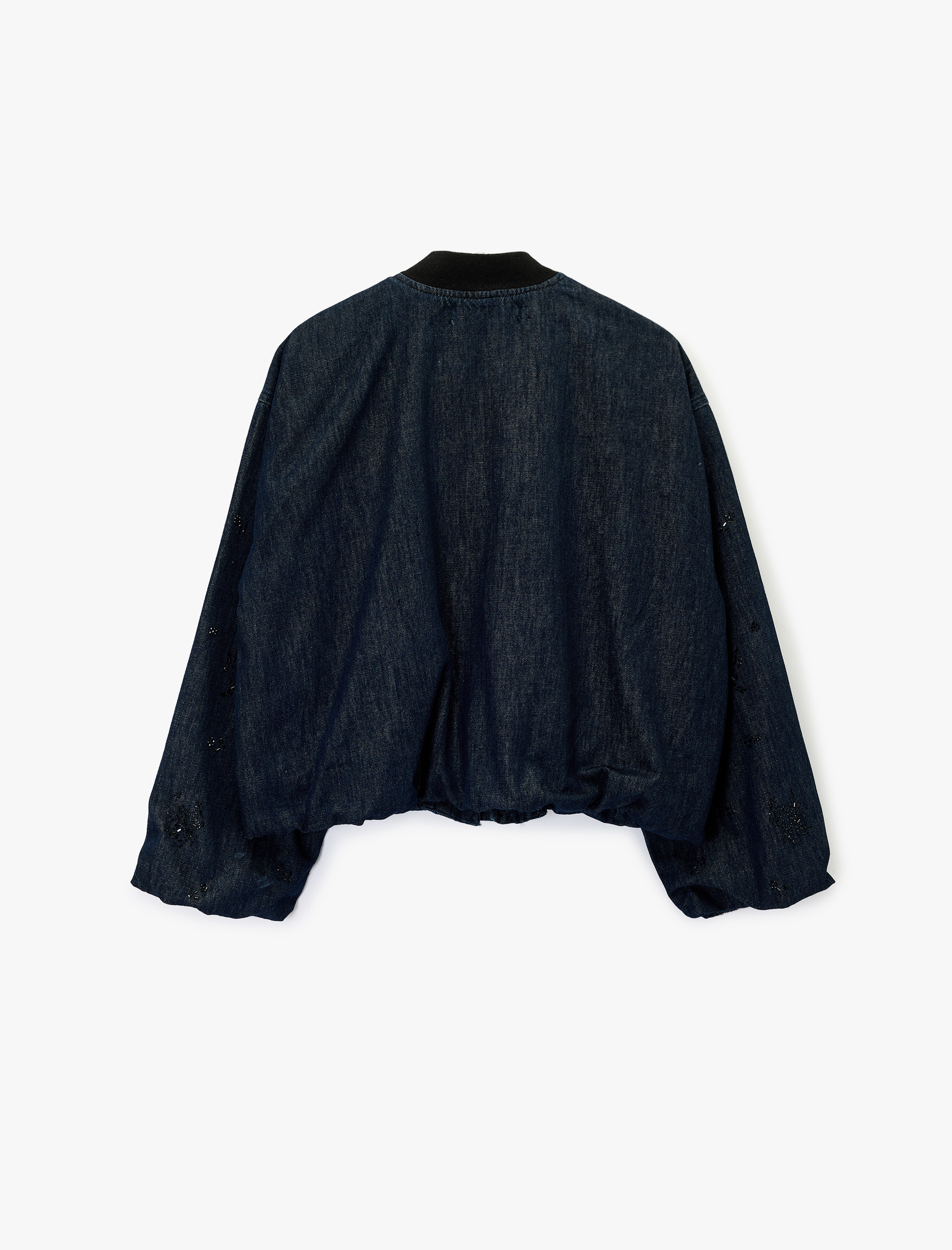   Çıtçıt Düğmeli Taş Detaylı Uzun Kollu Dik Yaka Denim Ceket