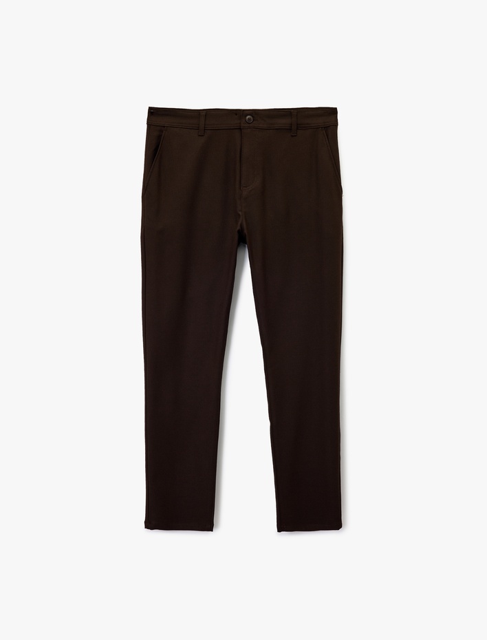  Slim Fit Cepli Viskon Karışımlı Kumaş Pantolon