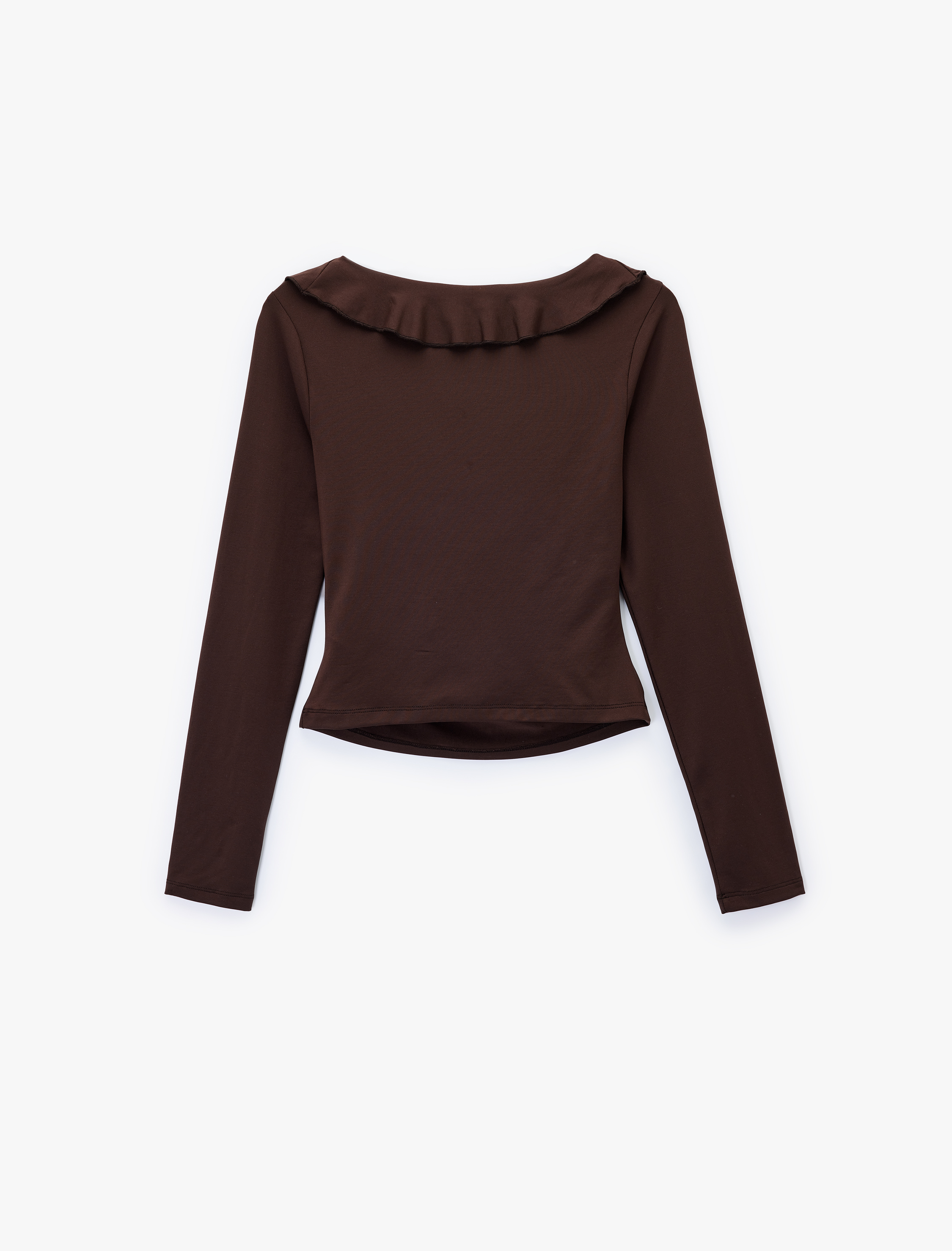   Fırfır Detaylı Uzun Kollu Slim Fit V Yaka Tişört