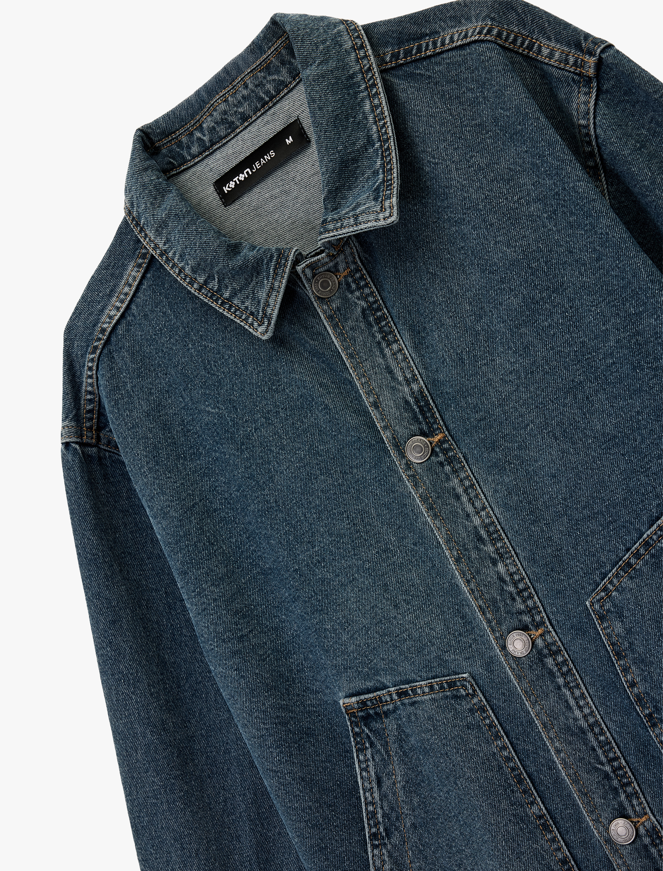   Uzun Kollu Cepli Gömlek Yaka Düğmeli Rahat Kalıp Jean Ceket