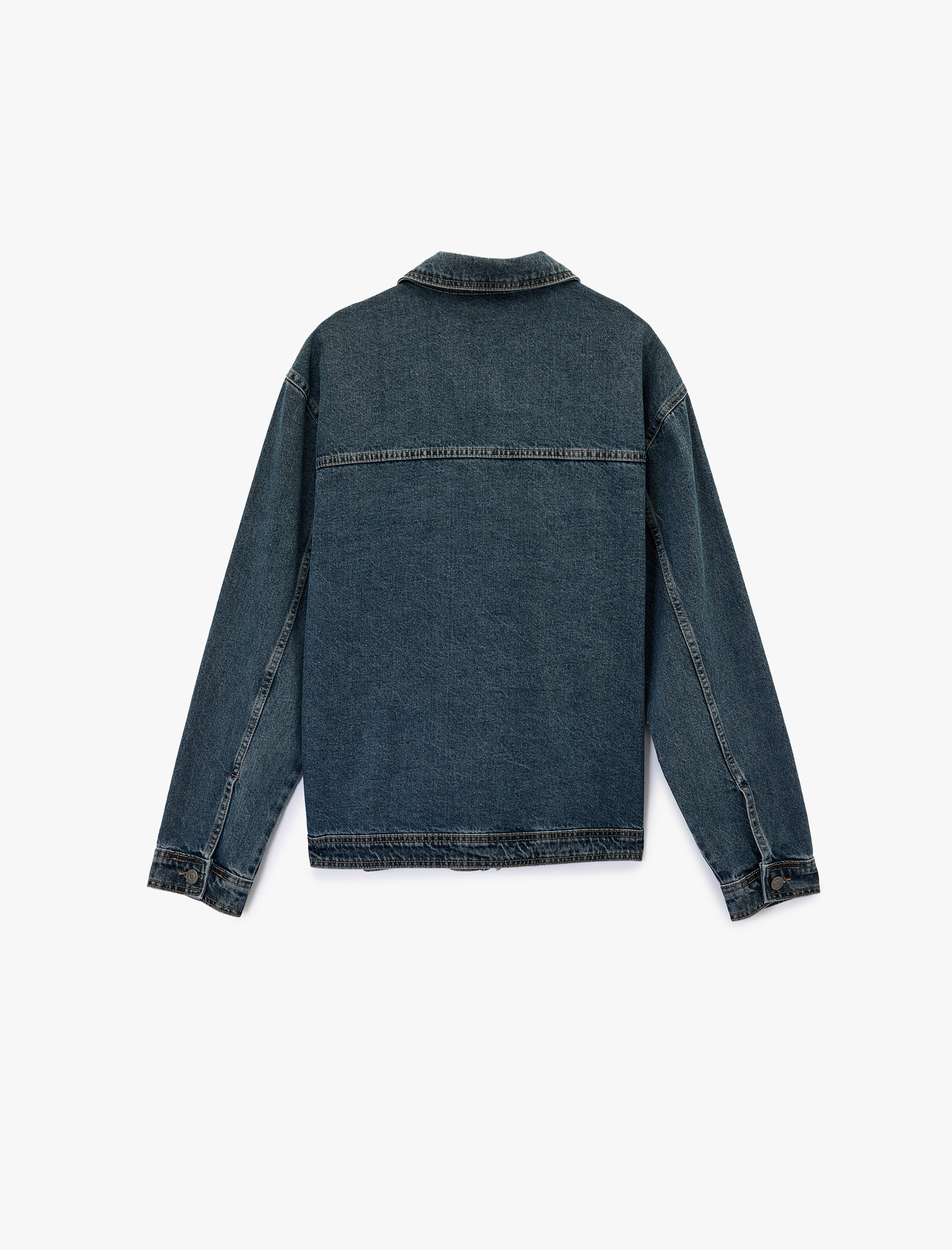   Uzun Kollu Cepli Gömlek Yaka Düğmeli Rahat Kalıp Jean Ceket