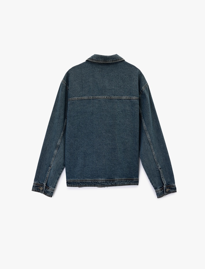  Uzun Kollu Cepli Gömlek Yaka Düğmeli Rahat Kalıp Jean Ceket