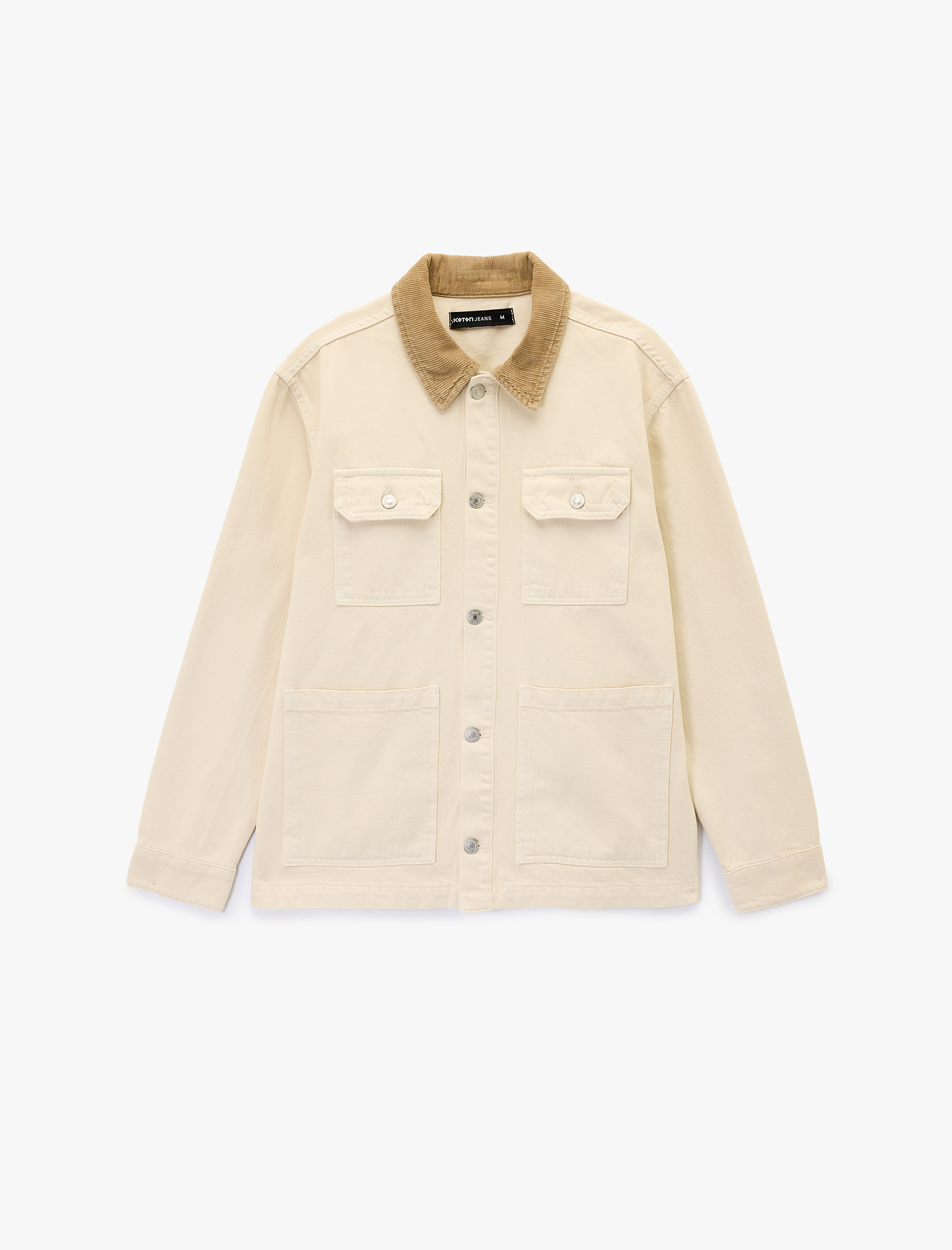   Rahat Kalıp Cepli Pamuklu Renk Kontrastlı Gömlek Yaka Jean Ceket