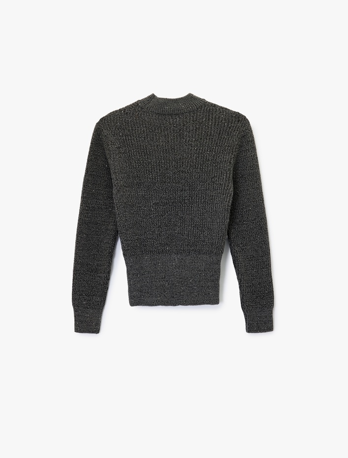  Koton X Melis Ağazat - Uzun Kollu Hafif Dik Yaka Pullu Parıltılı Triko Kazak