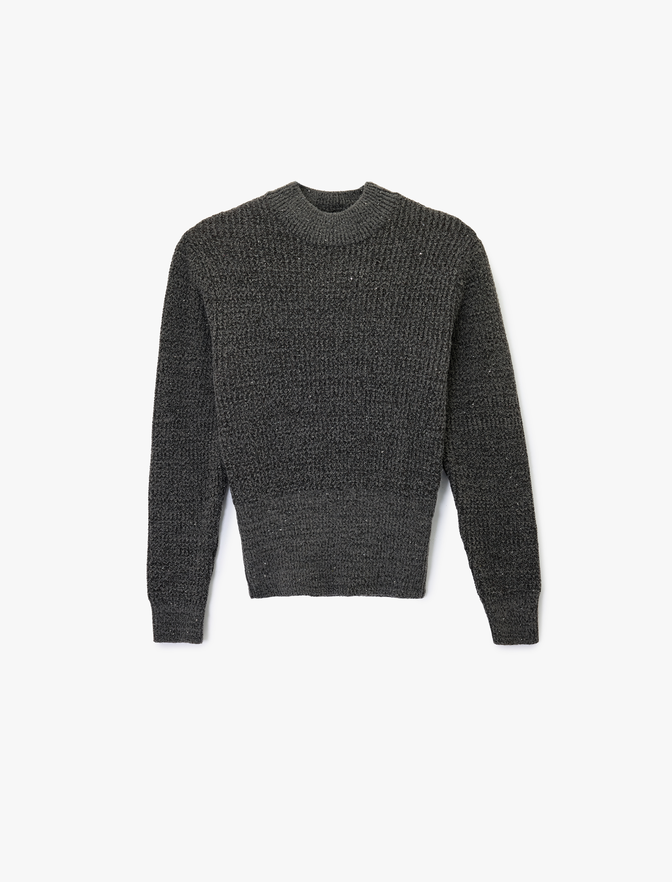   Koton X Melis Ağazat - Uzun Kollu Hafif Dik Yaka Pullu Parıltılı Triko Kazak