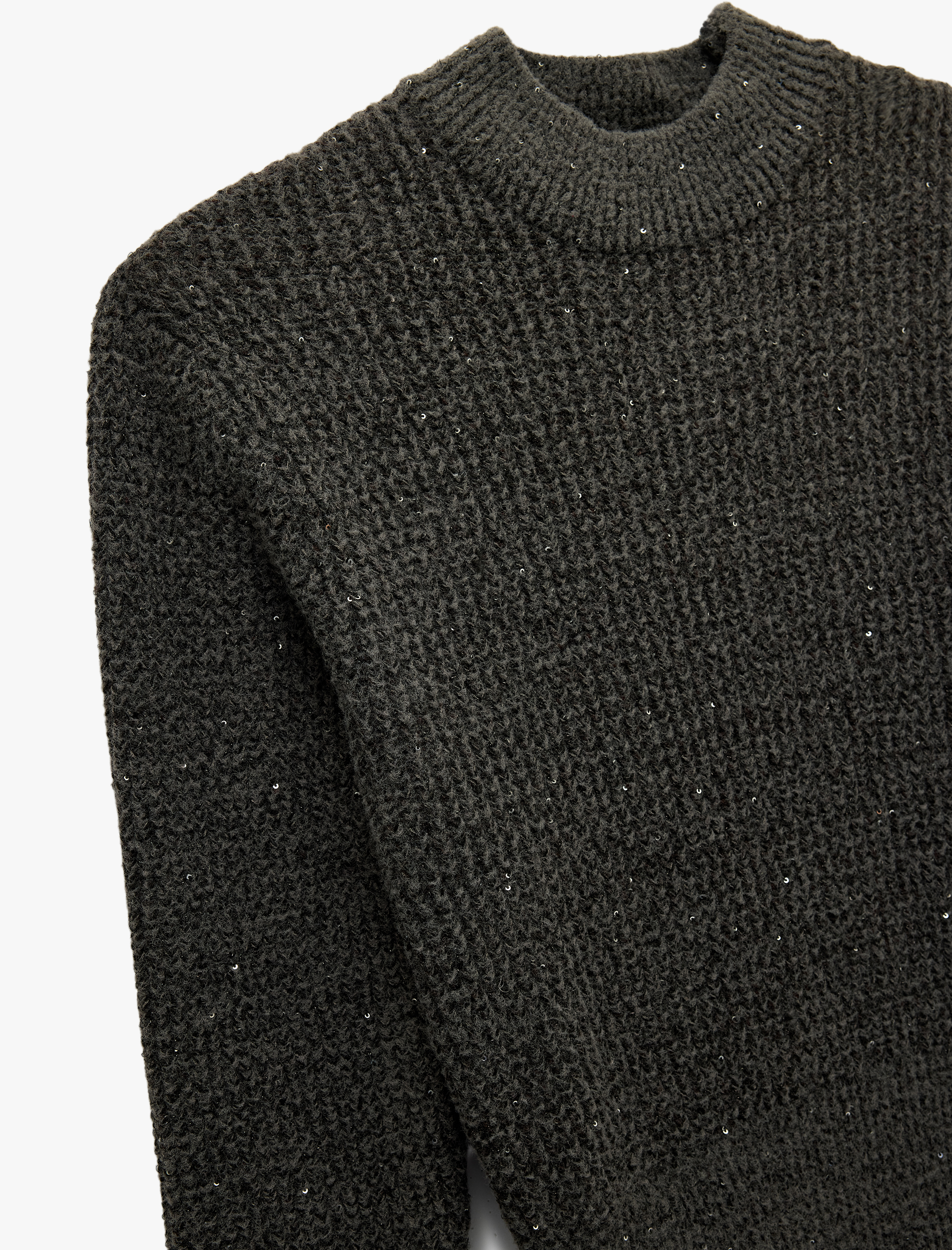   Koton X Melis Ağazat - Uzun Kollu Hafif Dik Yaka Pullu Parıltılı Triko Kazak