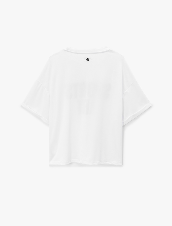  Baskılı Kısa Kollu Oversize Bisiklet Yaka Spor Tişört