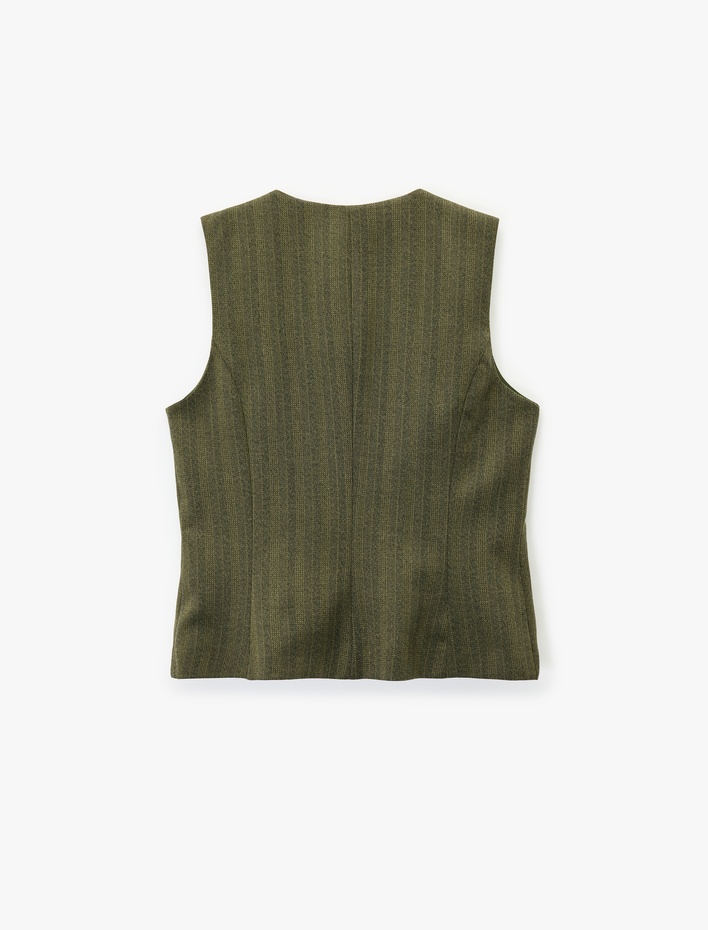  Flanel Kumaş Düğmeli Yuvarlak Yaka Blazer Yelek