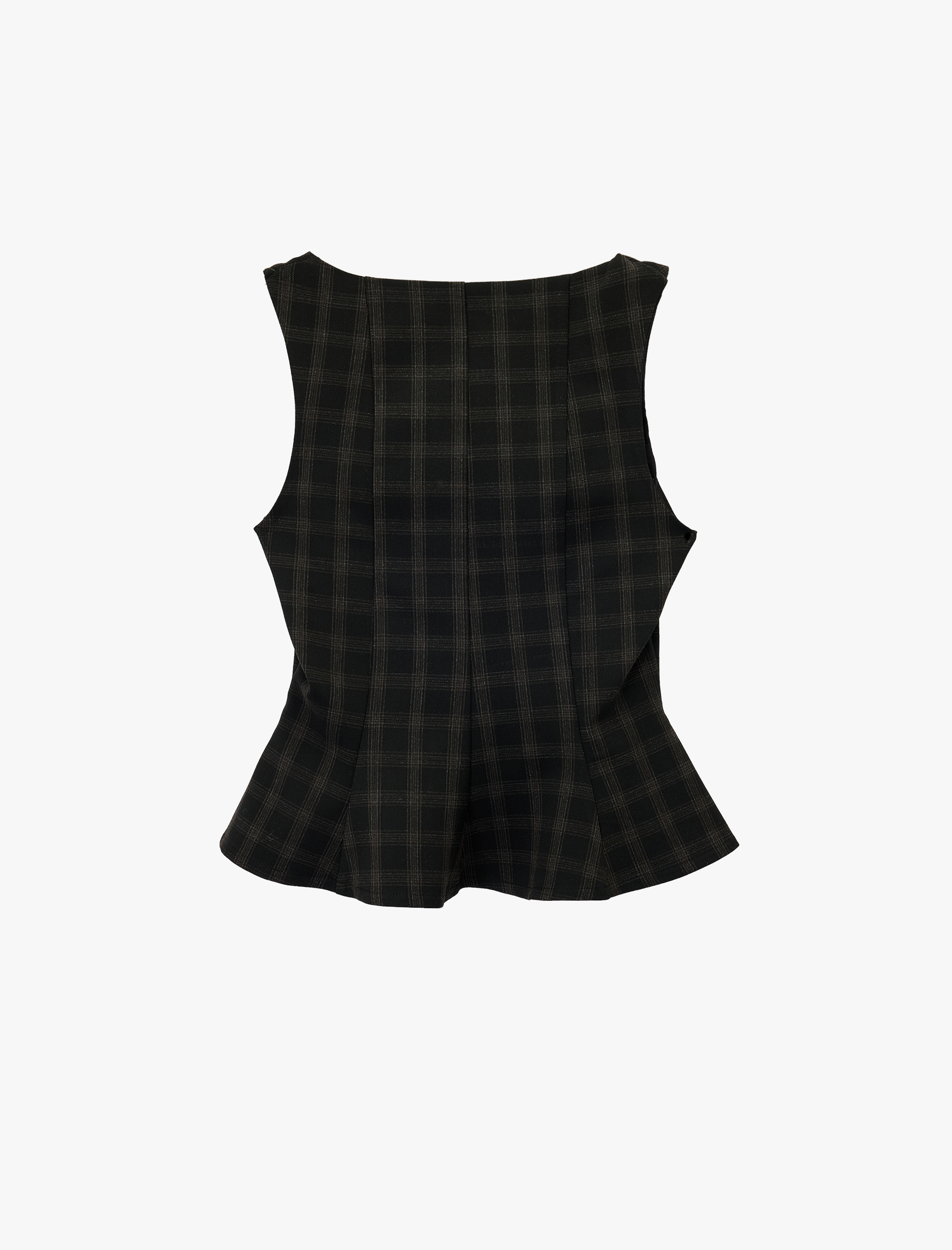   Kare Yaka Kolsuz Ekose Peplum Bluz