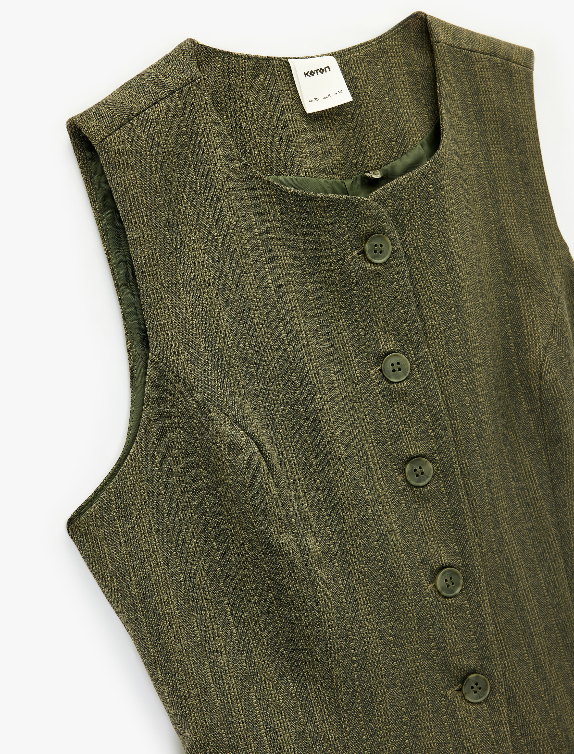   Flanel Kumaş Düğmeli Yuvarlak Yaka Blazer Yelek