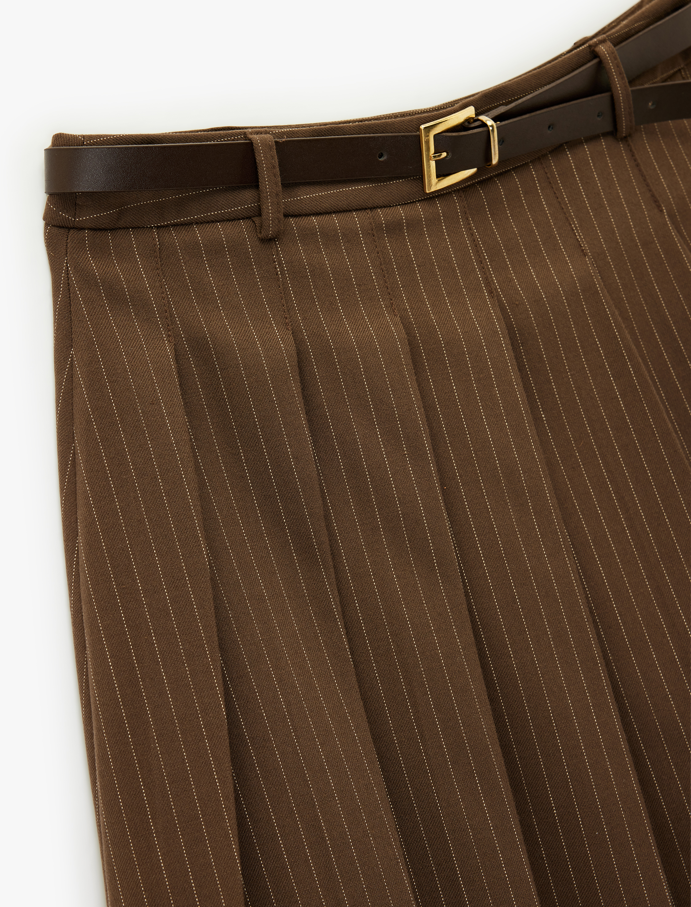   Viskon Karışımlı Kemerli Pileli Çizgili Mini Şort Etek