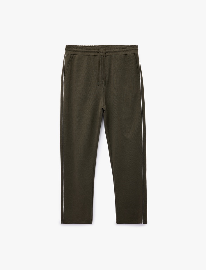  Pamuklu Cepli Çizgi Detaylı Beli Bağcıklı Eşofman Altı