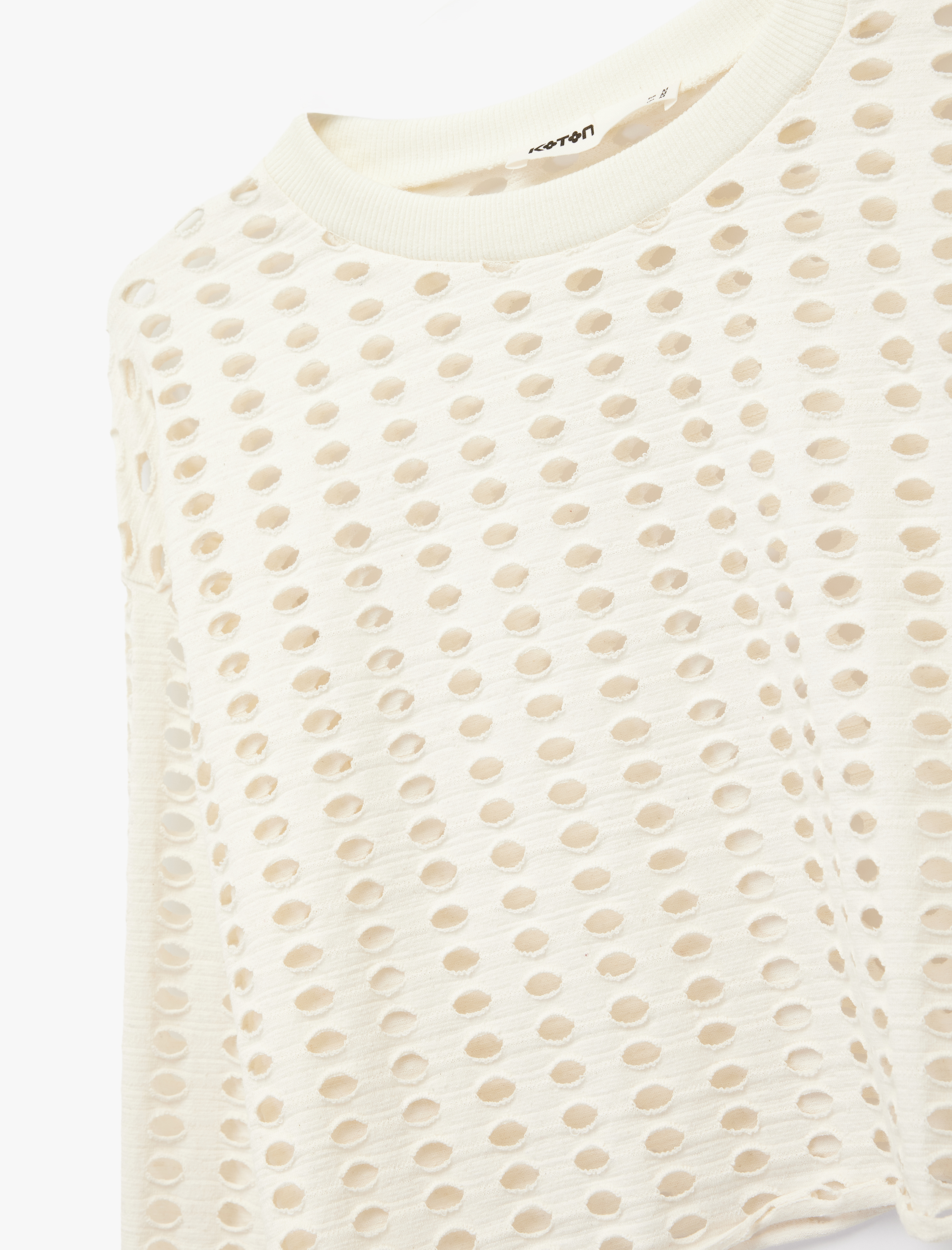   Uzun Kollu Bisiklet Yaka Triko Crop Ajurlu Kazak