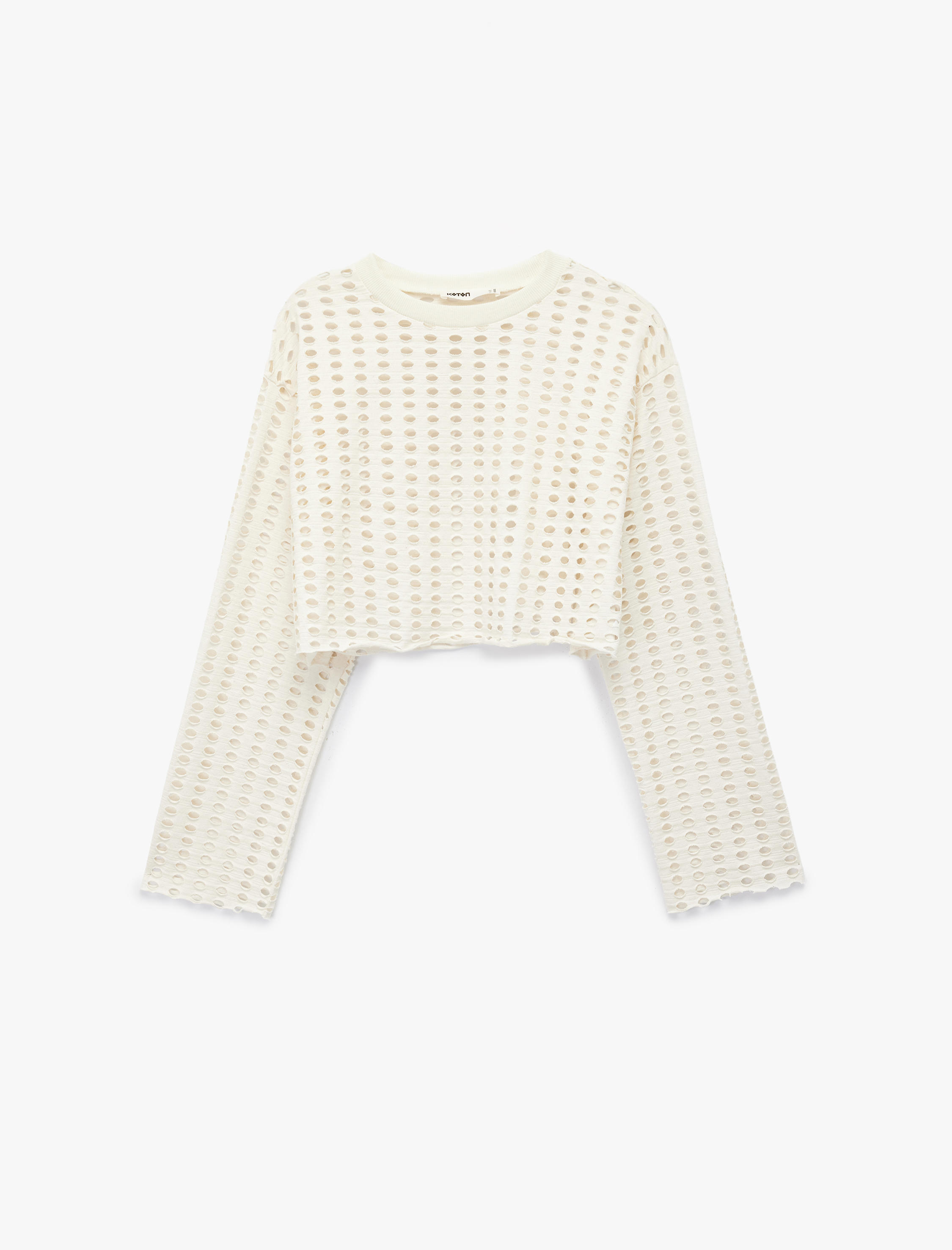   Uzun Kollu Bisiklet Yaka Triko Crop Ajurlu Kazak