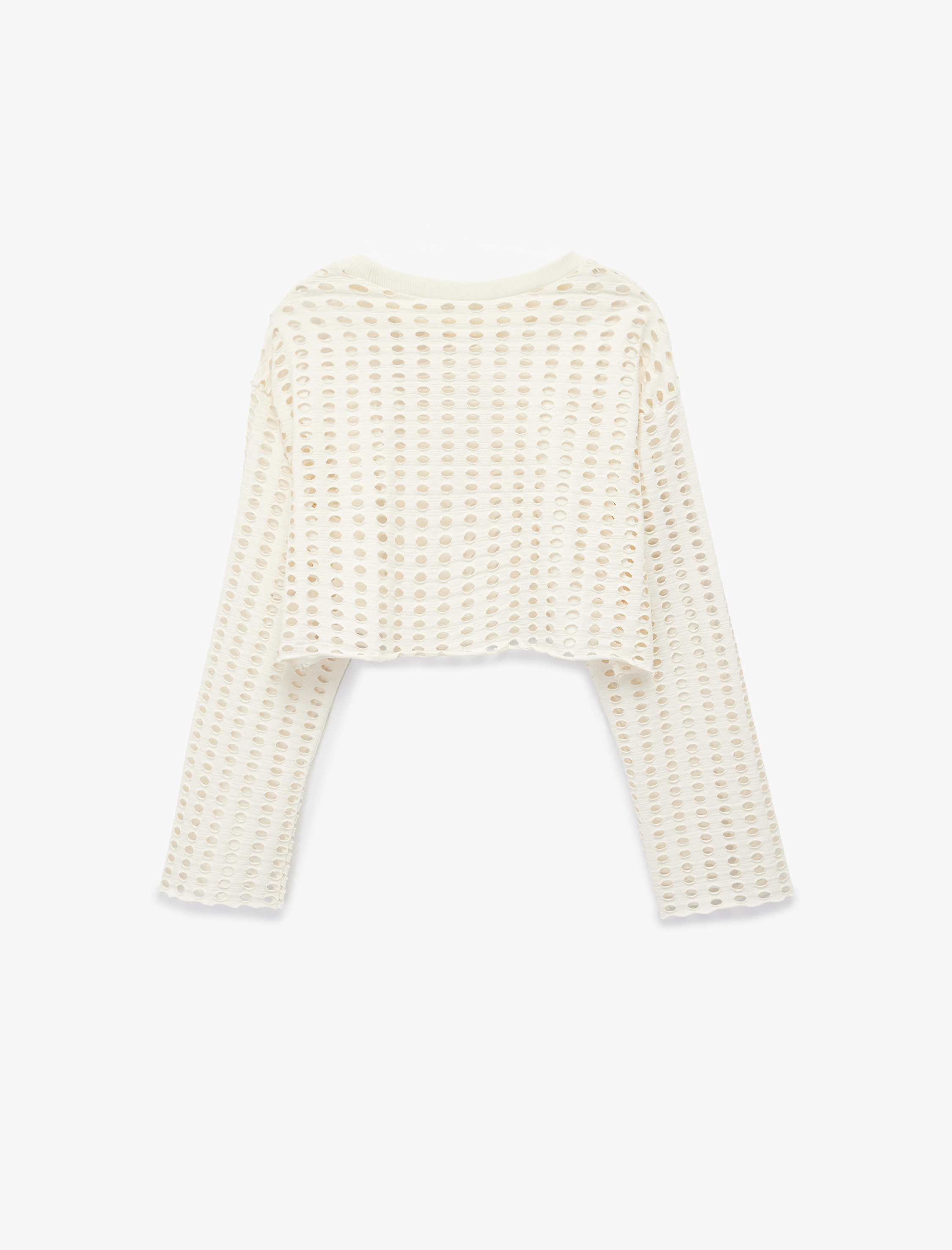   Uzun Kollu Bisiklet Yaka Triko Crop Ajurlu Kazak