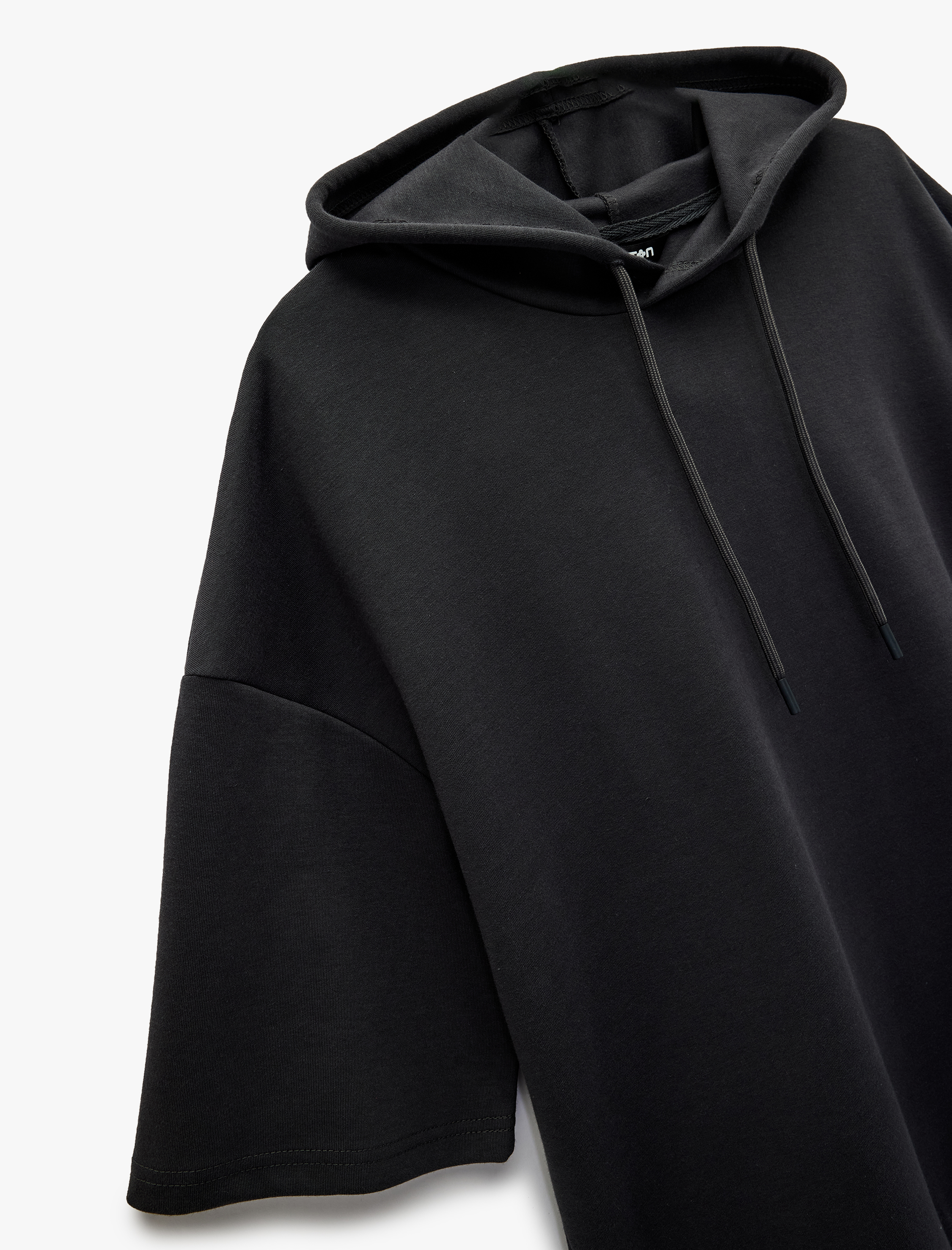   Kısa Kollu Kapşonlu Pamuklu Oversize Spor Sweatshirt