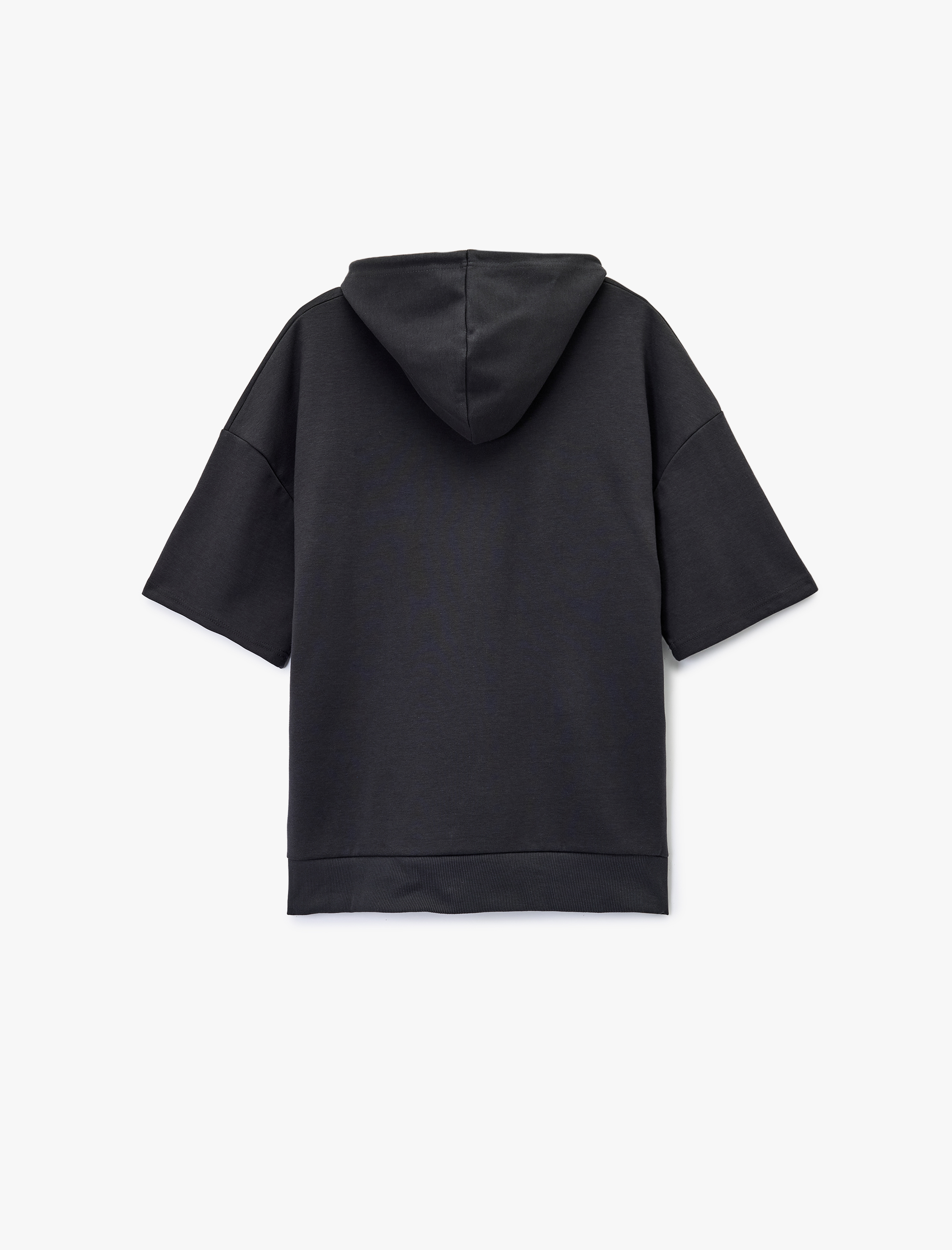   Kısa Kollu Kapşonlu Pamuklu Oversize Spor Sweatshirt