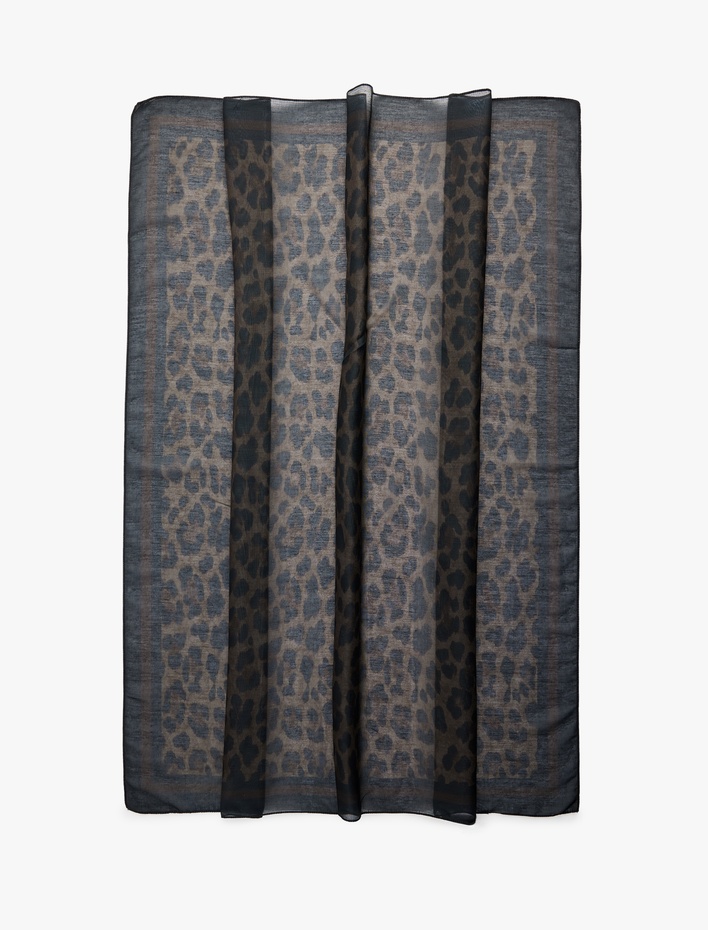 Kadın Leopar Desenli Saten Kare Şal